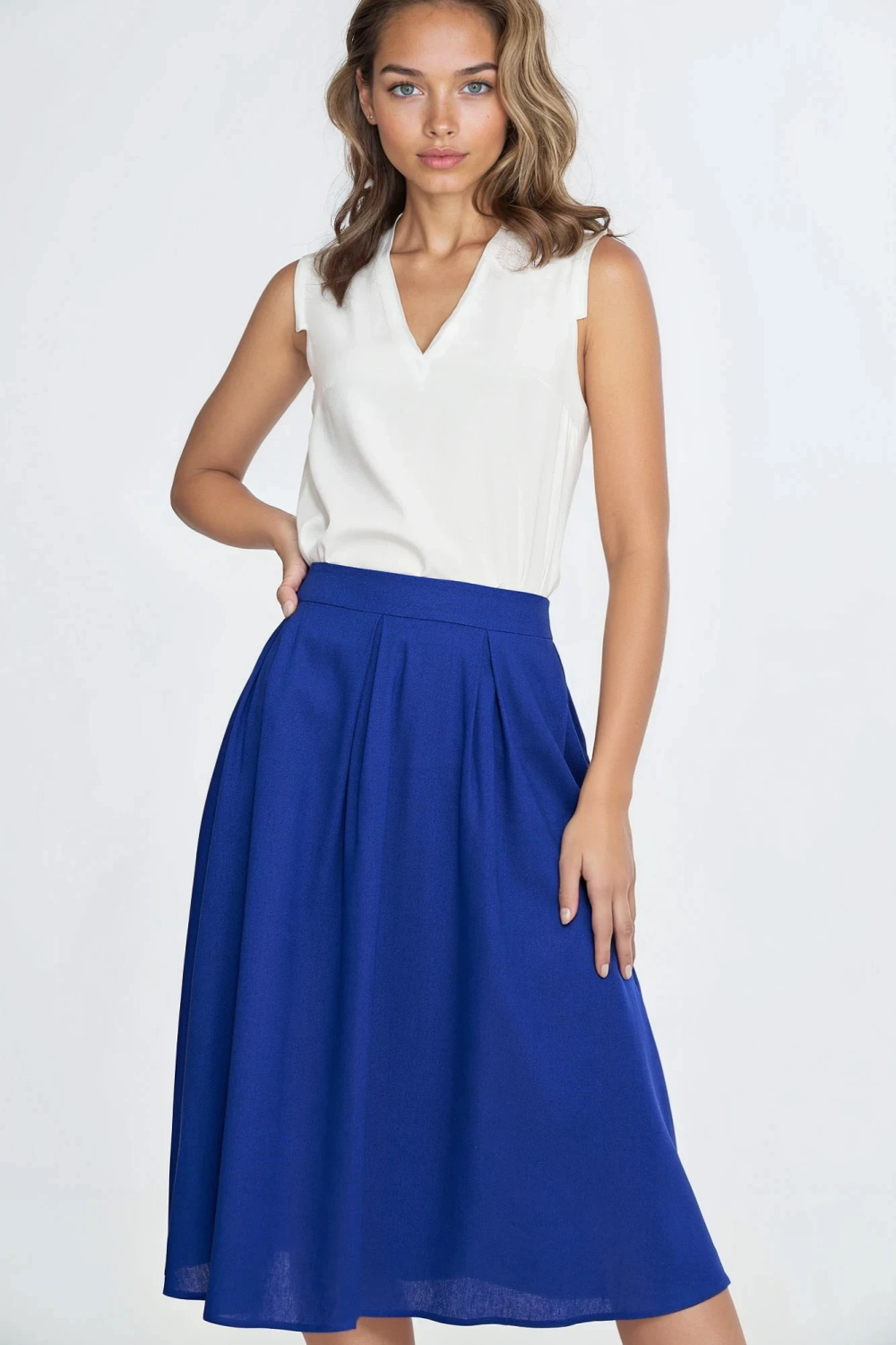 Spódnica midi z rayonu z zakładkami SP82 Indygo - Nife