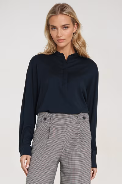Wiskozowa bluzka polo ze stójką B194 Navy - Nife — zdjęcie 1