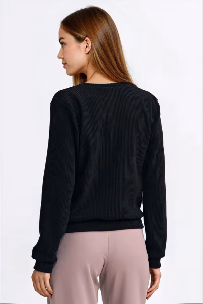 Bluza z dzianiny prążkowanej z długim rękawem BL13 Black - Nife — zdjęcie 3
