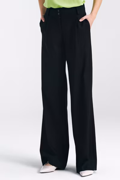 Spodnie lniane wide leg SD85 Black - Nife — zdjęcie 1