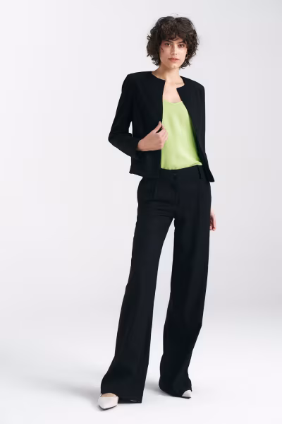 Spodnie lniane wide leg SD85 Black - Nife — zdjęcie 2