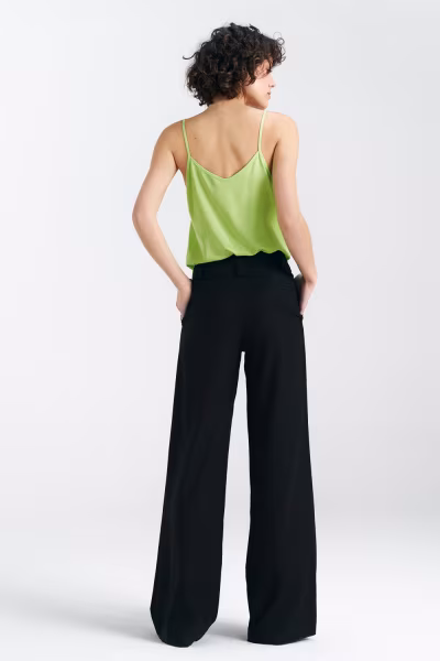 Spodnie lniane wide leg SD85 Black - Nife — zdjęcie 3