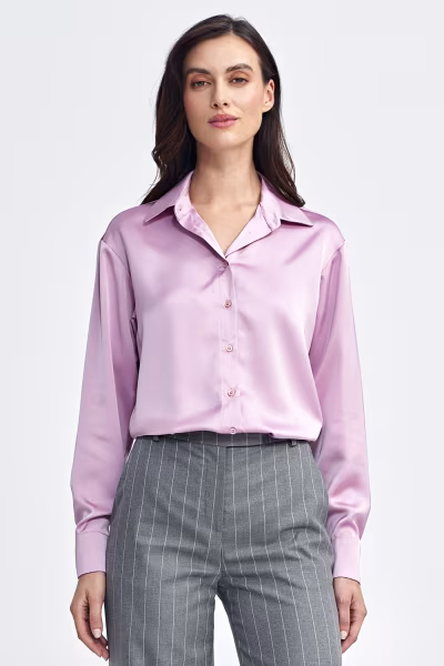 Satynowa koszula body K80 Pink - Nife — zdjęcie 1