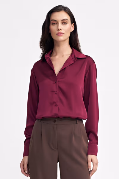 Satynowa koszula body K80 Bordo - Nife — zdjęcie 1