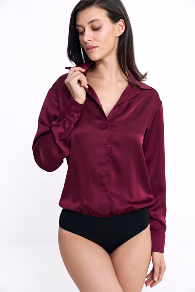 Satynowa koszula body K80 Bordo - Nife — zdjęcie 2