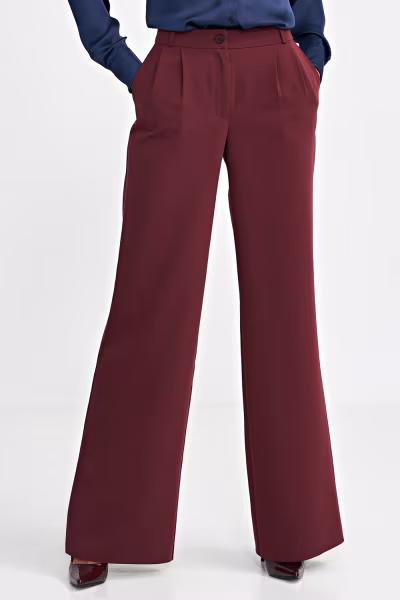 Spodnie z zakładkami wide leg SD102 Bordo - Nife — zdjęcie 1