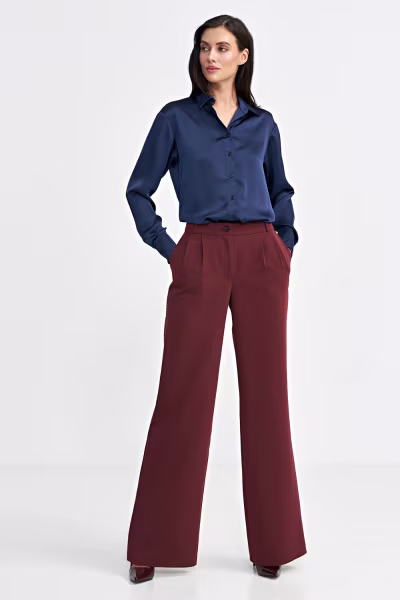 Spodnie z zakładkami wide leg SD102 Bordo - Nife — zdjęcie 2