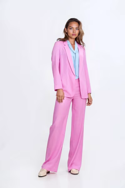 Spodnie bootcut z rayonu z krytym guzikiem SD111 Pink - Nife — zdjęcie 2