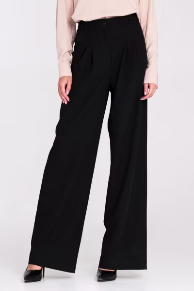 Spodnie z zakładkami wide leg SD122 Black - Nife — zdjęcie 1