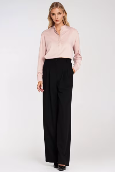 Spodnie z zakładkami wide leg SD122 Black - Nife — zdjęcie 3