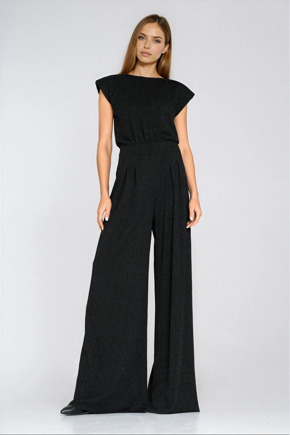 Kombinezon z nogawkami palazzo z dżetami KM45 Black - Nife