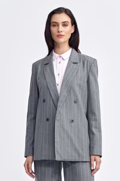 Marynarka oversize dwurzędowa prążek Z71 Grey - Nife — zdjęcie 1