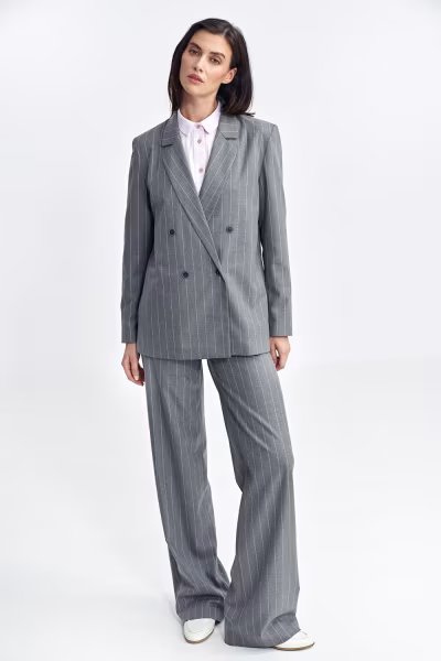 Marynarka oversize dwurzędowa prążek Z71 Grey - Nife — zdjęcie 2