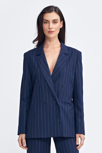 Marynarka oversize dwurzędowa prążek Z71 Navy - Nife — zdjęcie 1