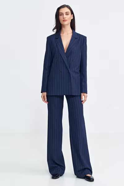 Marynarka oversize dwurzędowa prążek Z71 Navy - Nife — zdjęcie 2