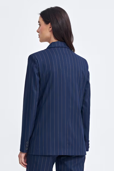 Marynarka oversize dwurzędowa prążek Z71 Navy - Nife — zdjęcie 3