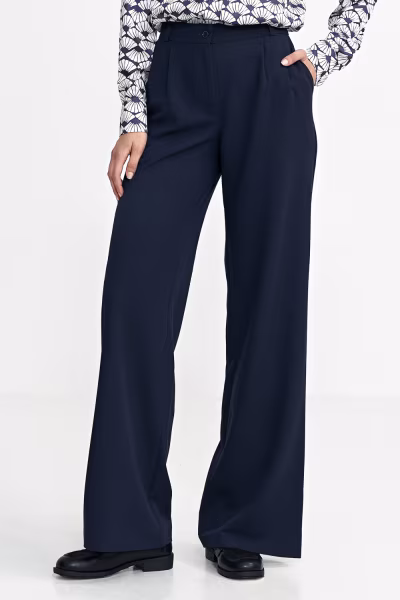 Spodnie z zakładkami, wide leg SD102 Navy - Nife — zdjęcie 1