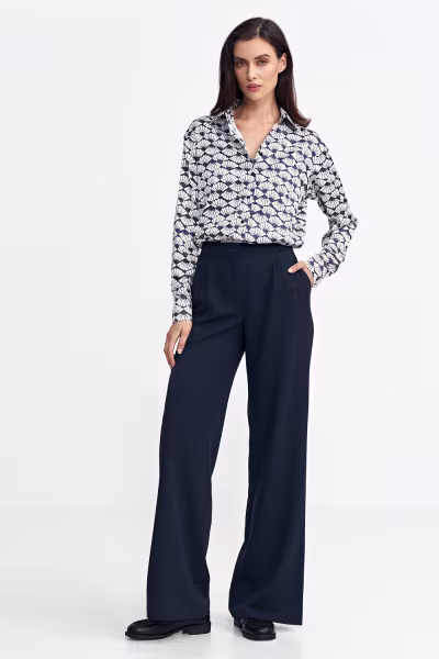 Spodnie z zakładkami, wide leg SD102 Navy - Nife — zdjęcie 2