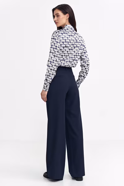 Spodnie z zakładkami, wide leg SD102 Navy - Nife — zdjęcie 3