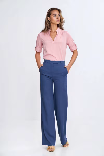 Spodnie bootcut z rayonu z krytym guzikiem SD111 Cobalt - Nife — zdjęcie 1