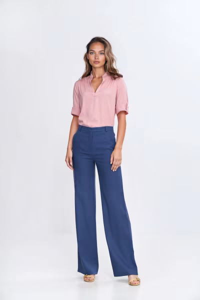 Spodnie bootcut z rayonu z krytym guzikiem SD111 Cobalt - Nife — zdjęcie 2