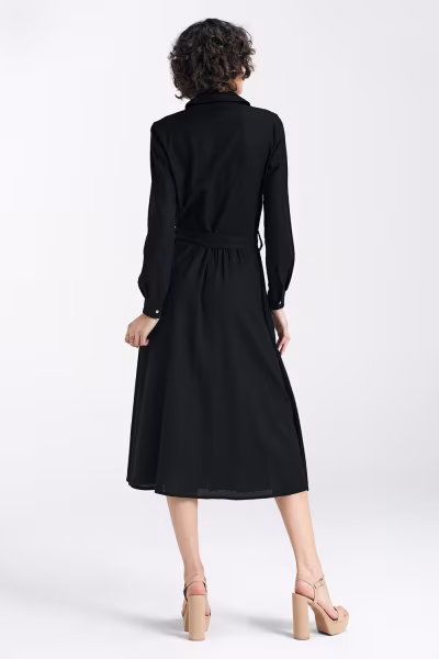 Sukienka lniana zapinana na napy S241 Black - Nife — zdjęcie 3