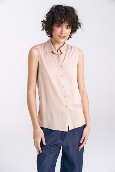 Bluzka bez rękawów z kołnierzykiem B159 Beige - Nife — zdjęcie 1