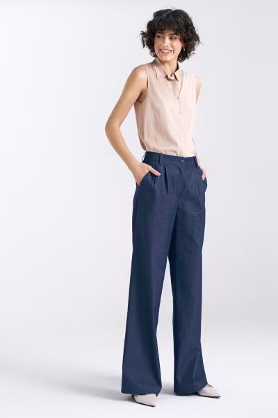Bluzka bez rękawów z kołnierzykiem B159 Beige - Nife — zdjęcie 2