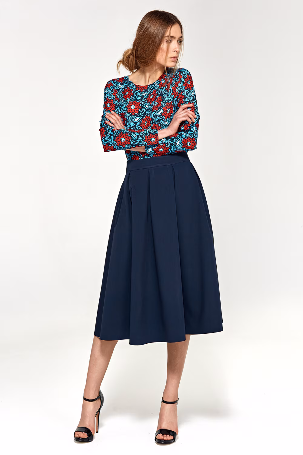 Spódnica Granatowa spódnica midi z zakładkami SP78 Navy - Nife