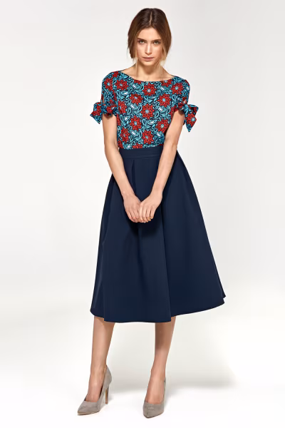 Spódnica Granatowa spódnica midi z zakładkami SP78 Navy - Nife — zdjęcie 2