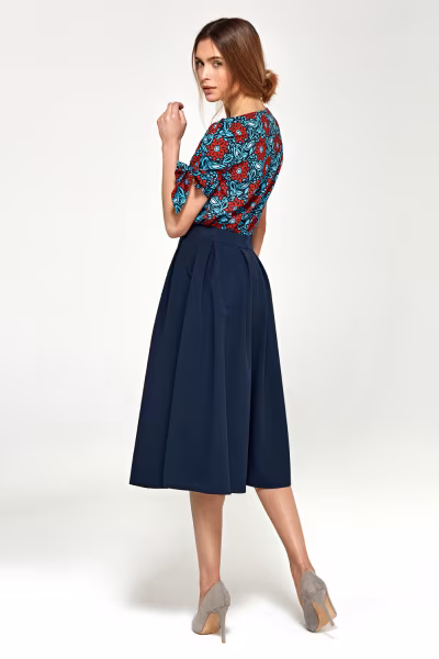 Spódnica Granatowa spódnica midi z zakładkami SP78 Navy - Nife — zdjęcie 3