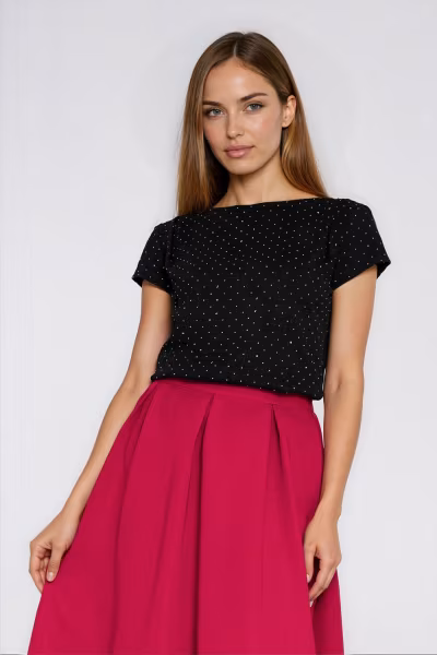 Bluzka z zakładkami na ramionach B218 Silver/Black - Nife — zdjęcie 1
