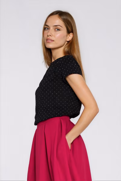 Bluzka z zakładkami na ramionach B218 Silver/Black - Nife — zdjęcie 3