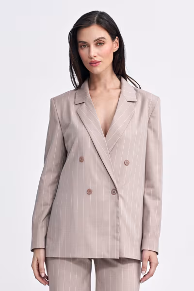 Marynarka oversize dwurzędowa prążek Z71 Beige - Nife — zdjęcie 1