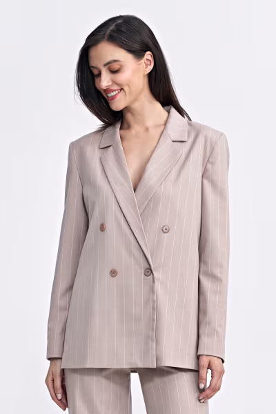 Marynarka oversize dwurzędowa prążek Z71 Beige - Nife — zdjęcie 2