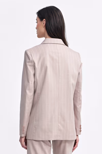 Marynarka oversize dwurzędowa prążek Z71 Beige - Nife — zdjęcie 3