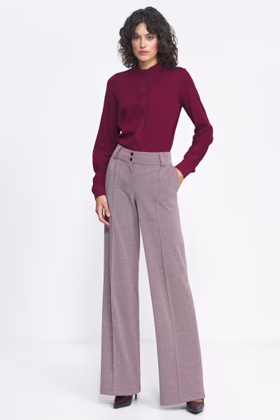 Spodnie wide leg w bordową jodełkę SD82 Bordo - Nife — zdjęcie 2