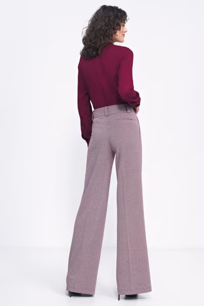 Spodnie wide leg w bordową jodełkę SD82 Bordo - Nife — zdjęcie 3