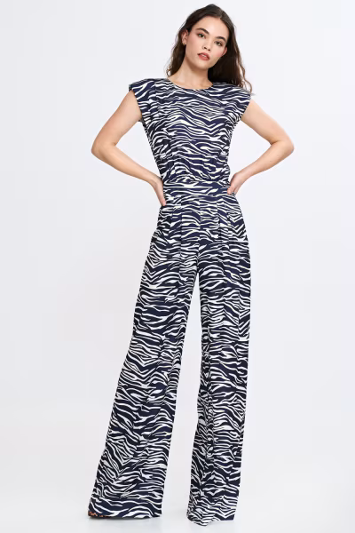 Kombinezon z nogawkami palazzo KM43 Wzór Zebra/Navy - Nife — zdjęcie 1