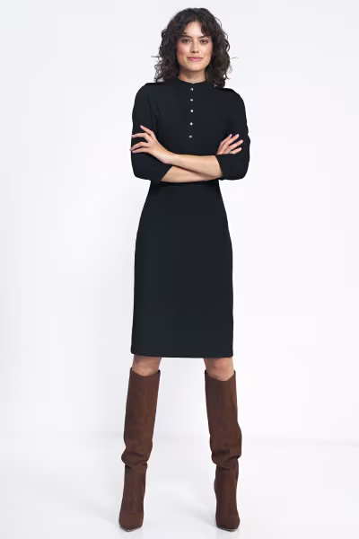 Sukienka Czarna sukienka z rękawem 3/4 S234 Black - Nife — zdjęcie 1