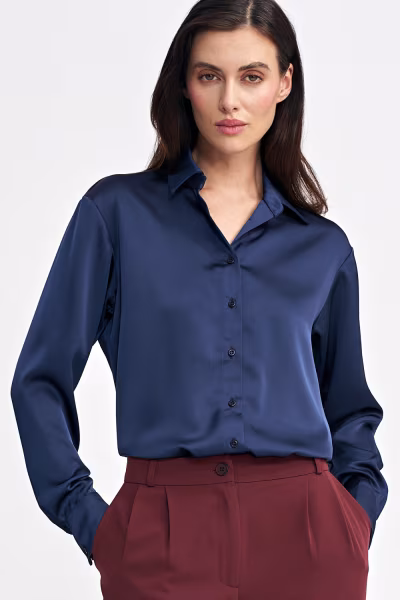 Satynowa koszula body K80 Navy - Nife — zdjęcie 1