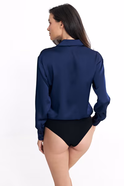 Satynowa koszula body K80 Navy - Nife — zdjęcie 3