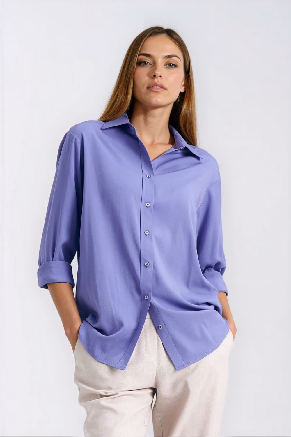 Wiskozowa koszula oversize K95 Violet - Nife
