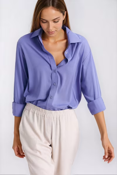 Wiskozowa koszula oversize K95 Violet - Nife — zdjęcie 2