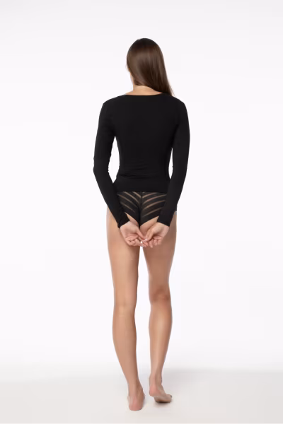 Koszulka nocna T-shirt Model Simple Longsleeve Black - Julimex — zdjęcie 3