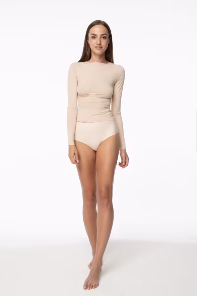 Koszulka nocna T-shirt Model Simple Longsleeve Beige - Julimex — zdjęcie 1