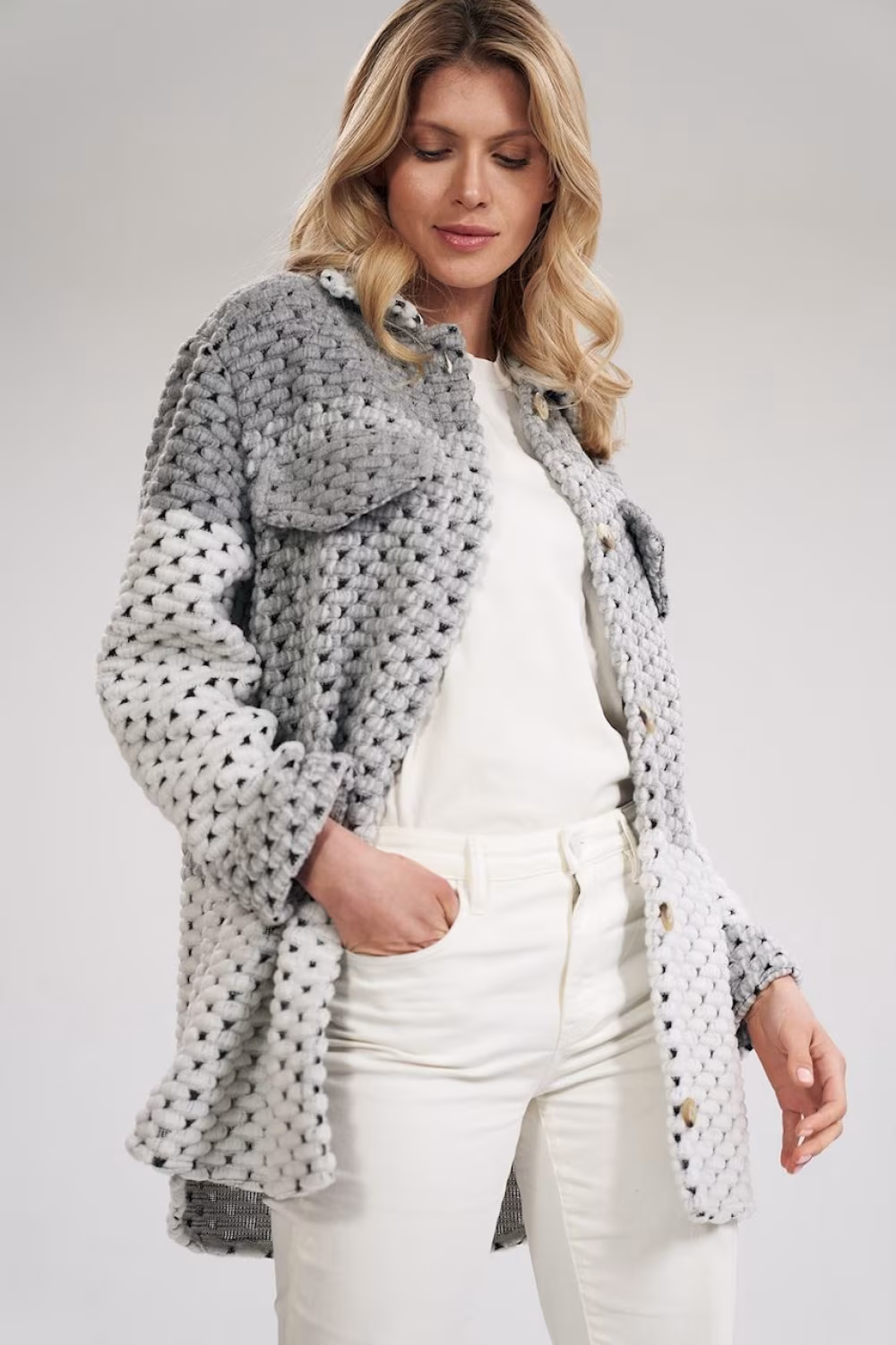 Kurtka Damska Model M857 Grey Pasy - Figl