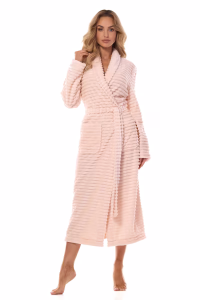 Szlafrok Damski Model Ritta Długi 2415 Morela - L&L collection — zdjęcie 2