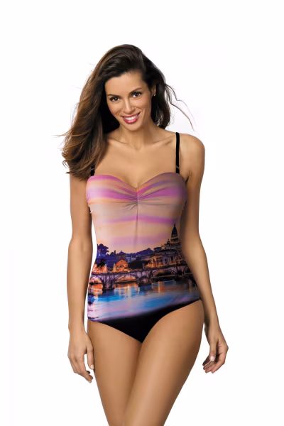 Jednoczęściowy strój kąpielowy Kostium Kąpielowy Model Valentina Nero-Semifedro M-439 Black/Liliowy - Marko — zdjęcie 2
