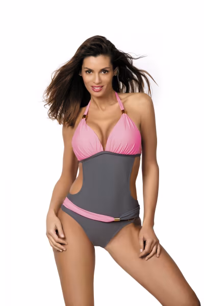 Jednoczęściowy strój kąpielowy Kostium Kąpielowy Model Beatrix Ardesia-Hollywood M-337 Pink/Grey - Marko — zdjęcie 2
